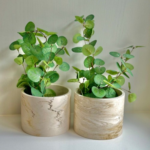 Pair of Handmade Marble Effect Large Indoor Planters